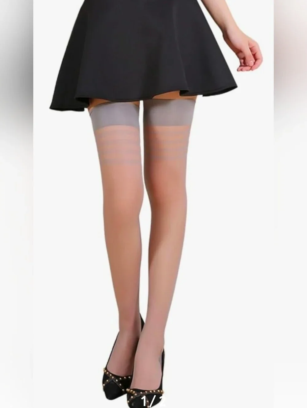 Womens Stripe Top Thigh High Anti-Slip Silicone Stay Up Sheer Stockings.